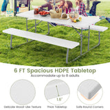 Folding Picnic Table Set with Metal Frame and All-Weather HDPE Tabletop  Umbrella Hole