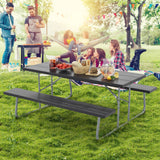 Folding Picnic Table Set with Metal Frame and All-Weather HDPE Tabletop  Umbrella Hole