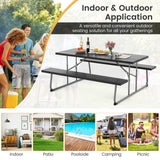 Folding Picnic Table Set with Metal Frame and All-Weather HDPE Tabletop  Umbrella Hole