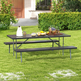 Folding Picnic Table Set with Metal Frame and All-Weather HDPE Tabletop  Umbrella Hole