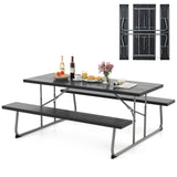 Folding Picnic Table Set with Metal Frame and All-Weather HDPE Tabletop  Umbrella Hole