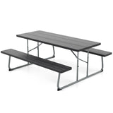 Folding Picnic Table Set with Metal Frame and All-Weather HDPE Tabletop  Umbrella Hole