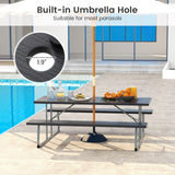 Folding Picnic Table Set with Metal Frame and All-Weather HDPE Tabletop  Umbrella Hole
