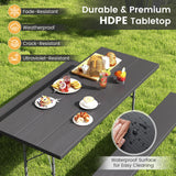 Folding Picnic Table Set with Metal Frame and All-Weather HDPE Tabletop  Umbrella Hole