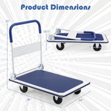 Folding Platform Hand Truck with 4 Wheels & Collapsible Bed for Moving Warehouse-Blue