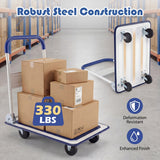 Folding Platform Hand Truck with Collapsible Bed & 4 Wheels for Moving Warehouse-Blue