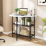 Folding Round Dining Table with Lockable Wheels