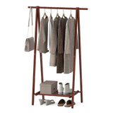 Folding Rubber Wood Clothes Hanging Rack Standing Garment Rack with Bottom Storage Shelf-Walnut