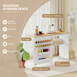 Folding Sewing Table with Storage Shelf and 5 Lockable Wheels