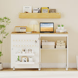 Folding Sewing Table with Storage Shelf and 5 Lockable Wheels