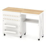 Folding Sewing Table with Storage Shelf and 5 Lockable Wheels