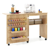 Folding Sewing Table with Storage Shelf and 5 Lockable Wheels