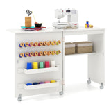 Folding Sewing Table with Storage Shelf and 5 Lockable Wheels