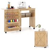 Folding Sewing Table with Storage Shelf and 5 Lockable Wheels