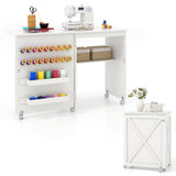 Folding Sewing Table with Storage Shelf and 5 Lockable Wheels