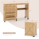 Folding Sewing Table with Storage Shelf and 5 Lockable Wheels