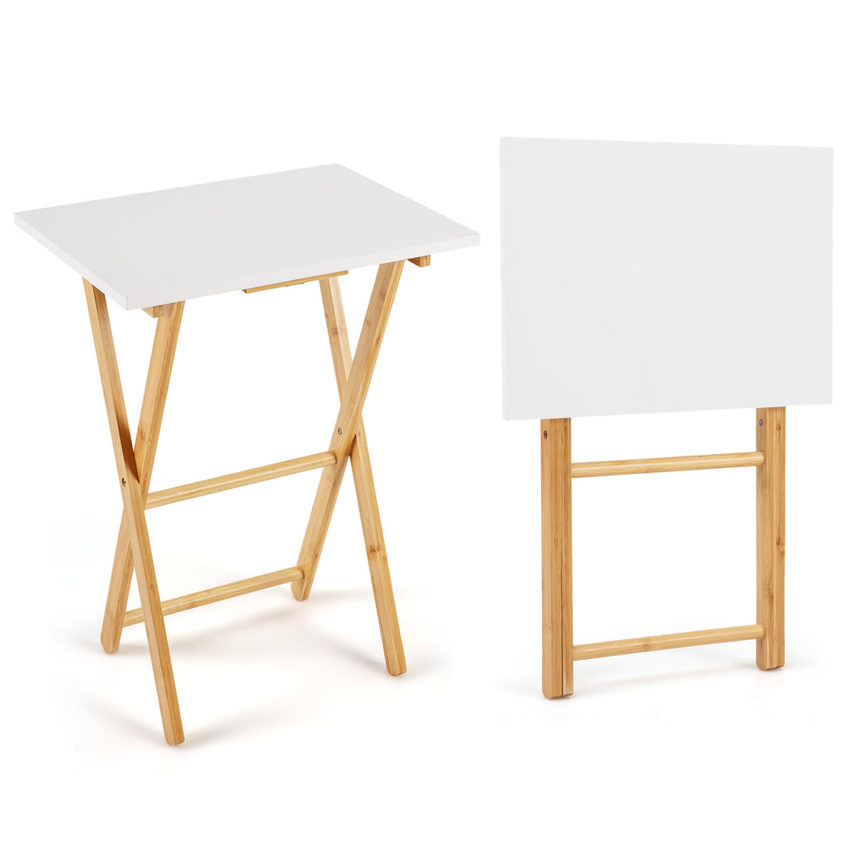 Folding TV Tray Tables Set of 2 for Small Spaces Bedroom and Living Room-White