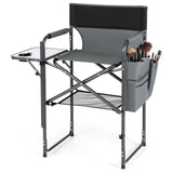 Folding Tall Director Chair 26 Inch Seat Height Portable Camping Chair with Side Table-Gray