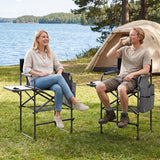 Folding Tall Director Chair 26 Inch Seat Height Portable Camping Chair with Side Table-Gray