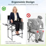 Folding Tall Director Chair 26 Inch Seat Height Portable Camping Chair with Side Table-Gray