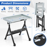 Folding Welding Table Welding Workbench with 2 Fixed Wheels 4-Level Height-Black