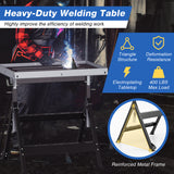 Folding Welding Table Welding Workbench with 2 Fixed Wheels 4-Level Height-Black