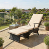 Folding Wicker Chaise Lounge with Slide-Out Ottoman11-Level Adjustable Backrest to Flat and Sun-Proof PE Rattan
