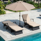 Folding Wicker Chaise Lounge with Slide-Out Ottoman11-Level Adjustable Backrest to Flat and Sun-Proof PE Rattan