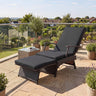 Folding Wicker Chaise Lounge with Slide-Out Ottoman11-Level Adjustable Backrest to Flat and Sun-Proof PE Rattan