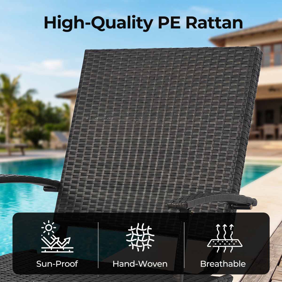 Folding Wicker Chaise Lounge with Slide-Out Ottoman11-Level Adjustable Backrest to Flat and Sun-Proof PE Rattan