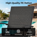 Folding Wicker Chaise Lounge with Slide-Out Ottoman11-Level Adjustable Backrest to Flat and Sun-Proof PE Rattan