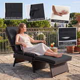 Folding Wicker Chaise Lounge with Slide-Out Ottoman11-Level Adjustable Backrest to Flat and Sun-Proof PE Rattan