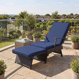 Folding Wicker Chaise Lounge with Slide-Out Ottoman11-Level Adjustable Backrest to Flat and Sun-Proof PE Rattan