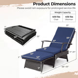 Folding Wicker Chaise Lounge with Slide-Out Ottoman11-Level Adjustable Backrest to Flat and Sun-Proof PE Rattan