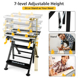 Folding Work Table with Tiltable Platform and 7-level Adjustable Height-Black