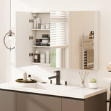 Frameless Bathroom Wall Mounted Mirror Cabinet with 3 Doors and Adjustable Shelves