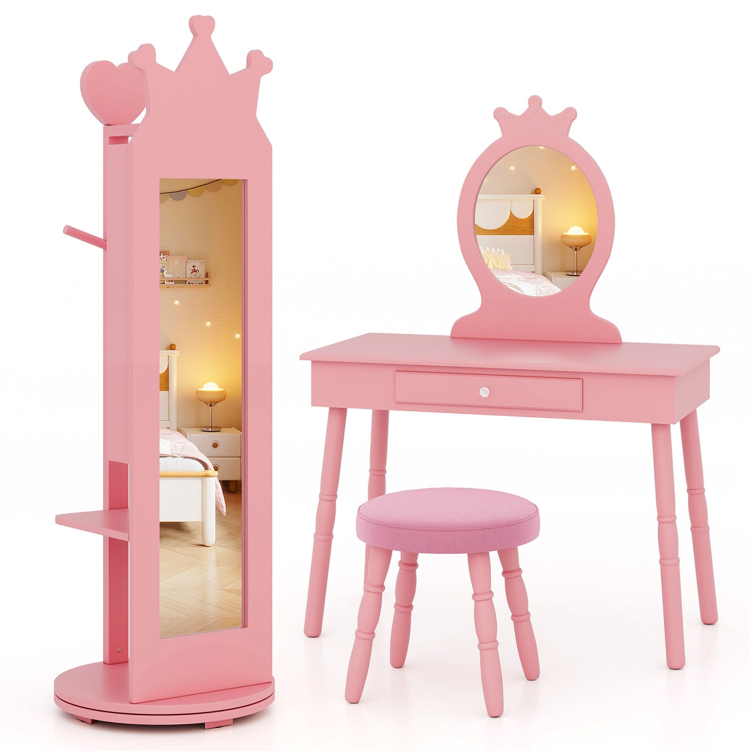 Free-Standing Full Length Mirror Kids Jewelry Armoire Cabinet