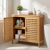 Freestanding Bamboo Bathroom Storage Cabinet with Wide Top and 2 Doors-Natural