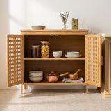 Freestanding Bamboo Bathroom Storage Cabinet with Wide Top and 2 Doors-Natural