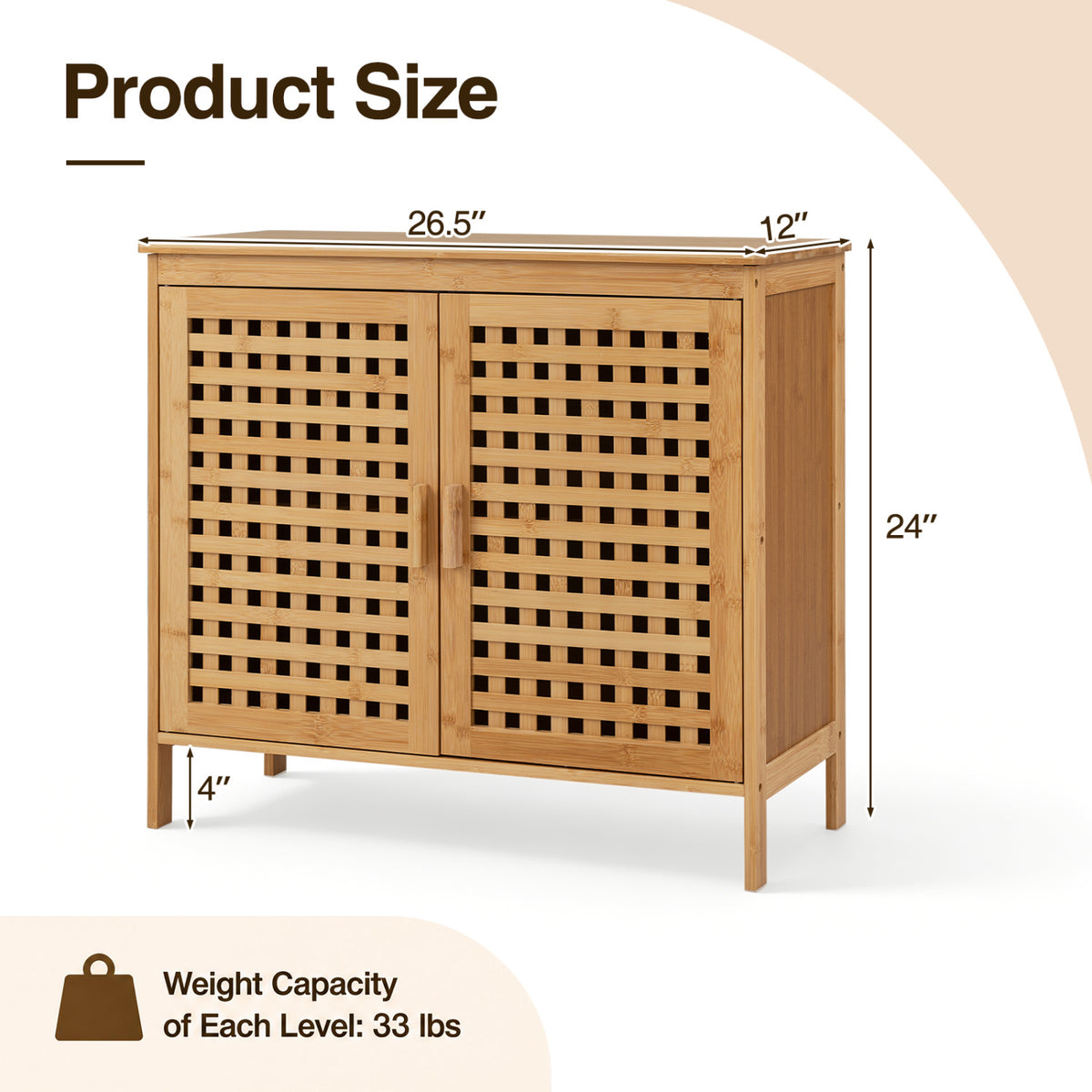 Freestanding Bamboo Bathroom Storage Cabinet with Wide Top and 2 Doors-Natural