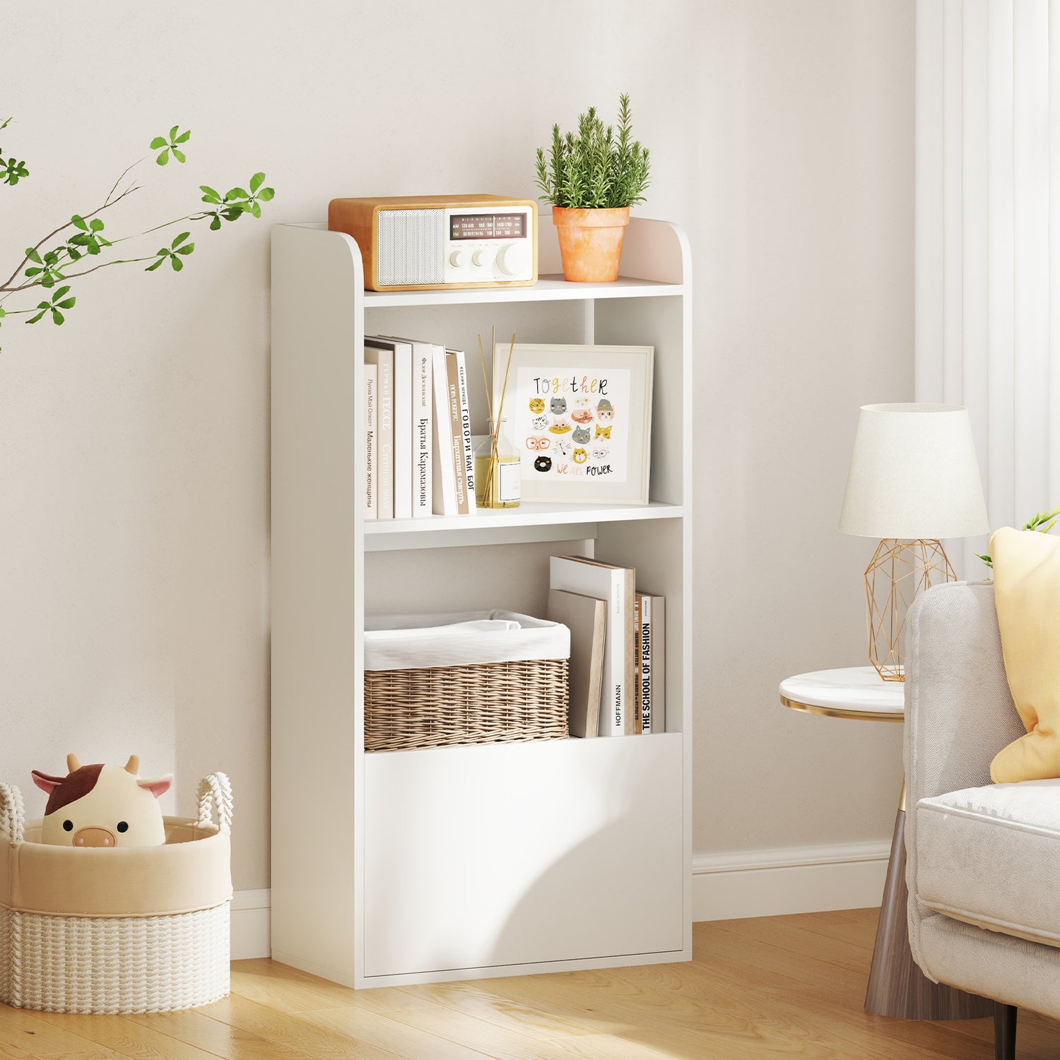 Freestanding Bookshelf with 3-Tier Open Shelf