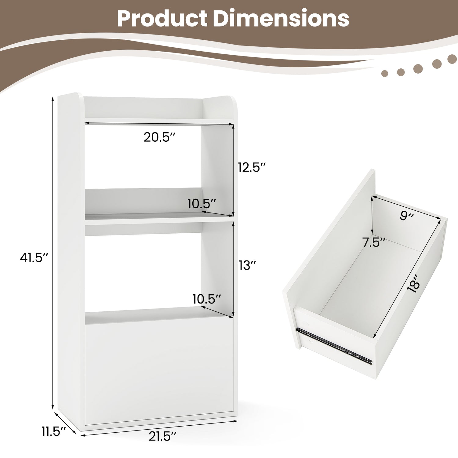Freestanding Bookshelf with 3-Tier Open Shelf