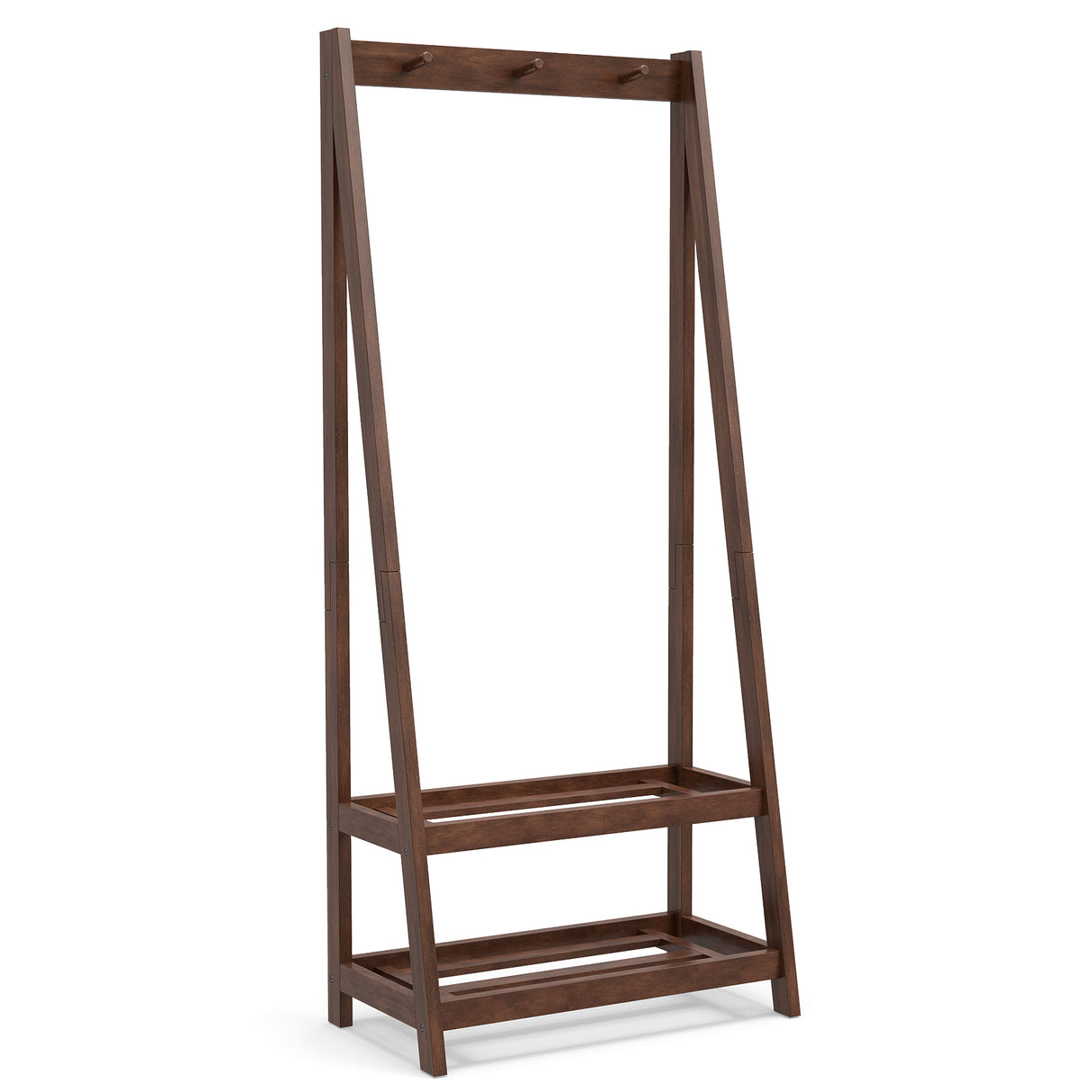 Freestanding Clothes Rack with 3 Hooks and 2 Shelves-Walnut