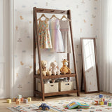 Freestanding Clothes Rack with 3 Hooks and 2 Shelves-Walnut