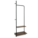 Freestanding Clothing Rack with Wheels and Storage Shelves for Entryway and Bedroom-Rustic Brown