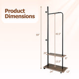 Freestanding Clothing Rack with Wheels and Storage Shelves for Entryway and Bedroom-Rustic Brown