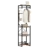 Freestanding Coat Rack with 4 Storage Shelves and 6 Hooks-Rustic Brown