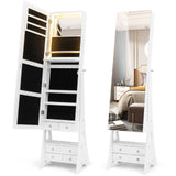 Freestanding Full Length LED Mirrored Jewelry Armoire with 6 Drawers
