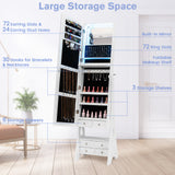Freestanding Full Length LED Mirrored Jewelry Armoire with 6 Drawers