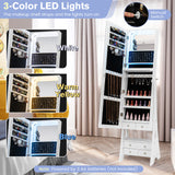 Freestanding Full Length LED Mirrored Jewelry Armoire with 6 Drawers